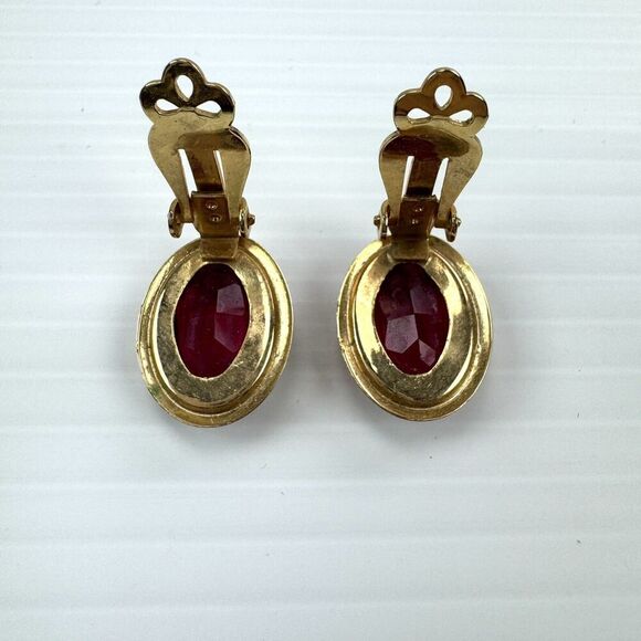 Vintage Pink Oval Rhinestone Clip On Earrings Prong Set Estate - Picture 3 of 8